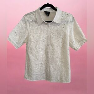White Eyelet Short Sleeve Blouse
